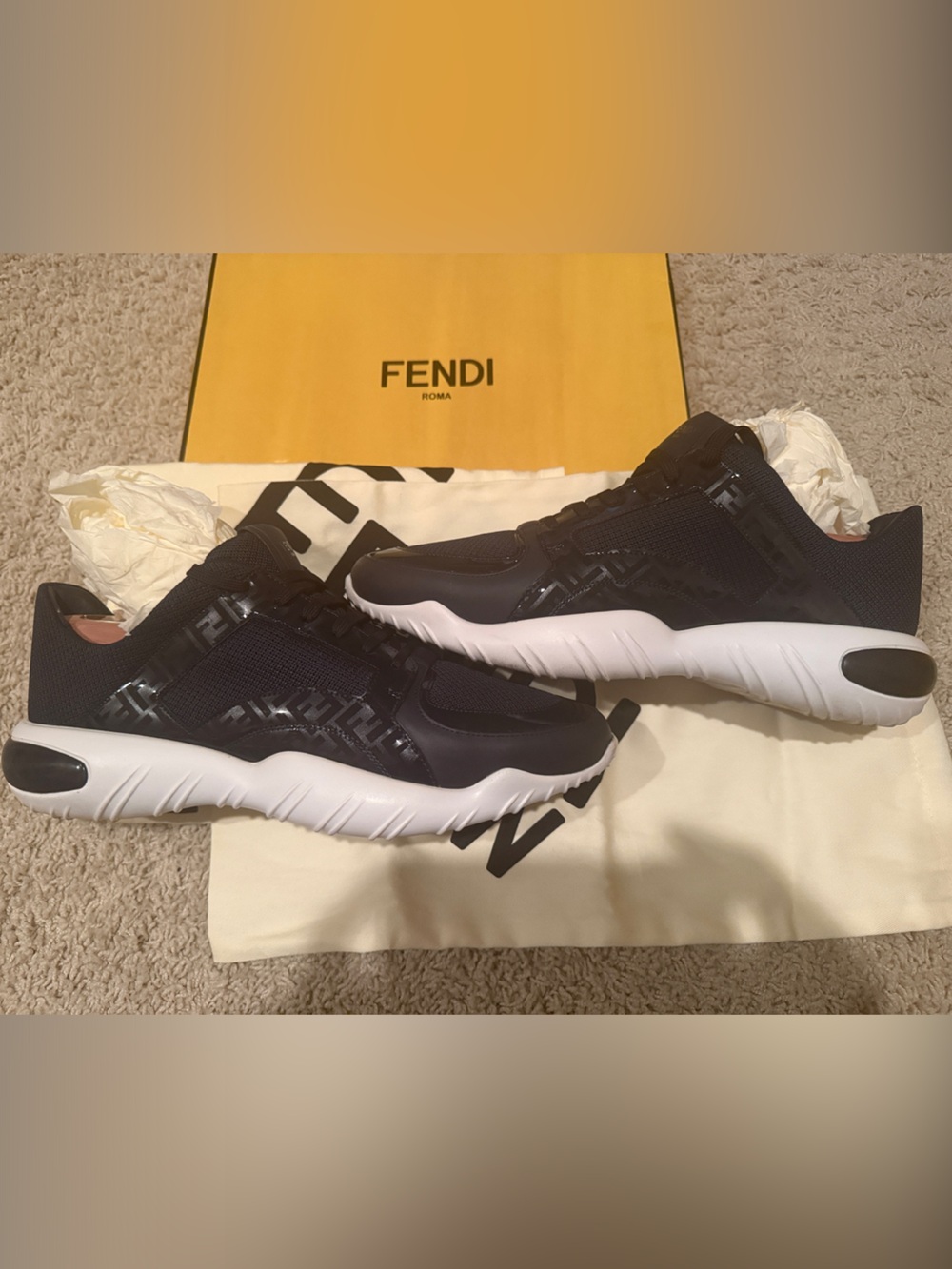 Fendi Black and White Mesh Logo Sneaker Runners